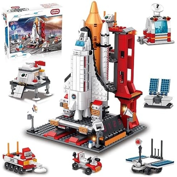 Sitodier Space Exploration Shuttle Toys for 8-12 and 8-14 Years Boys Kids, 1008pcs 7-in-1 Aerospace Building Set with Heavy Transport Rocket and Launcher, Educational Construction Toy