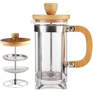 Sivaphe 12 oz French Press Coffee/Tea Maker Single Cup Espresso Press Stainless Steel Filter 0.35L High Borosilicate Carafe Durable Bamboo Handle Small Coffee Maker