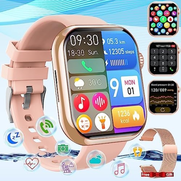 Smart Watch for Men Women,1.88" Smartwatch with Blood Glucose Blood Pressure Body Temperature Heart Rate Monitor Touch Screen IP67 Waterproof Bluetooth Watch (Make/Answer Call) for Android iOS Phones