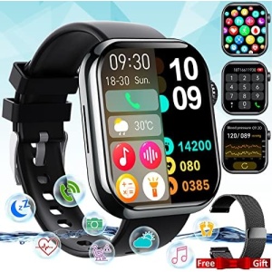 Smart Watch for Men Women,Blood Glucose Smartwatch with Blood Pressure Heart Rate Monitor 1.88" Touch Screen Bluetooth Watch (Make/Answer Call),IP67 Waterproof Smart Watch for Android iOS Phones Black