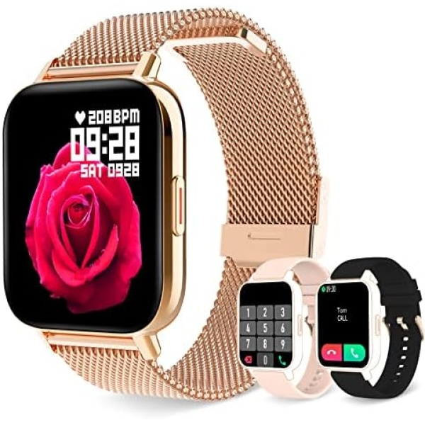 Smart Watch for Women(Answer/Make Call) Fitness Tracker with Heart Rate Sleep Monitor Pedometer 1.7" Full Touch Screen Waterproof Smartwatch for Android and iOS Phones(Gold)