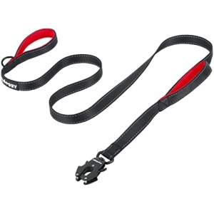 Strong Heavy Duty Dog Leash - 6ft Reflective Nylon Training Leash with Soft Padded Double Handle & Auto Lock Frog Clip - Safety Traffic Control for Large Medium Small Dogs No Pull Walk Black Red,6ft