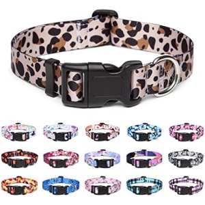 Suredoo Adjustable Dog Collar with Patterns, Ultra Comfy Soft Nylon Breathable Pet Collar for Small Medium Large Dogs (S, Leopard)