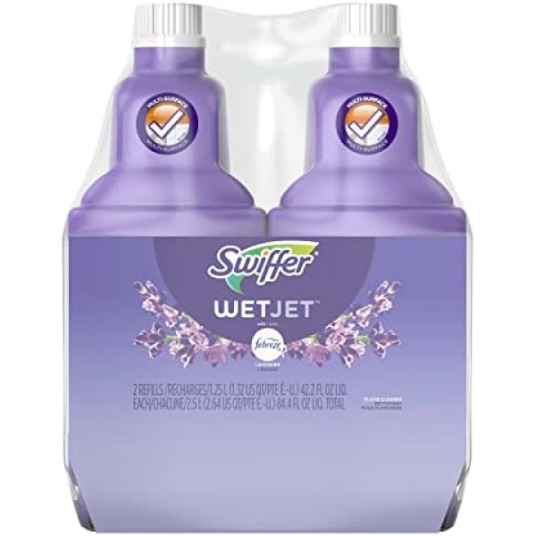 Swiffer WetJet Multi-Purpose Floor Cleaner Solution with Febreze Refill, Lavender Vanilla and Comfort Scent, 1.25 Liter -42.2 Fl Oz (Pack of 2)