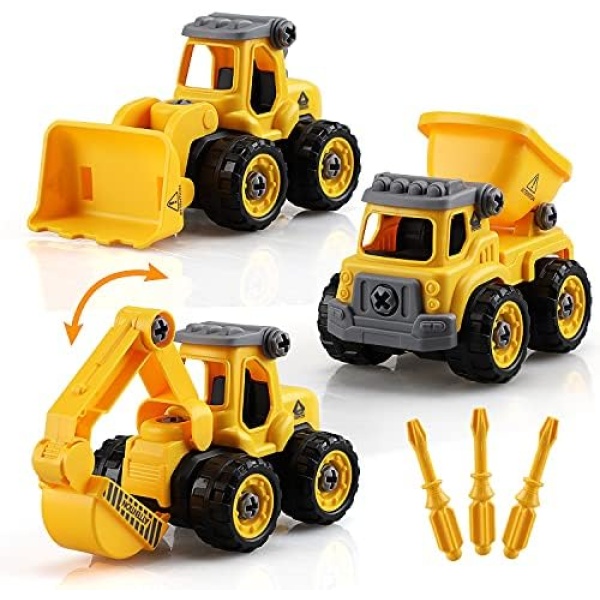 TOY Life Constructions Toys Vehicles Trucks Take Apart Toys Sandbox Toys Trucks Set Excavators Building Car Toys with Drills - Best Gifts Truck Toys for Boys Kids Toddlers 3 4 5 6 7 8 Years Old