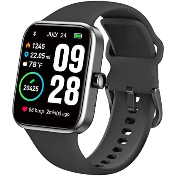TOZO S2 44mm Smart Watch Alexa Built-in Fitness Tracker with Heart Rate and Blood Oxygen Monitor,Sleep Monitor 5ATM Waterproof HD Touchscreen for Men Women Compatible with iPhone&Android Black