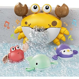 TUMAMA Baby Bath Toy,Bath Bubble Maker Machine with Music,3 Wind-Up Bathtub Toys,Crab Shower Water Toy for Toddlers Kids Boys Grils,4 Pieces