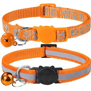 Taglory Reflective Cat Collars Breakaway with Bell, 2 Pack Girl Boy Pet Kitten Collar Adjustable 7.5-12.5 Inch, Orange