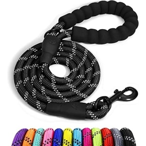 Taglory Rope Dog Leash 6 FT with Comfortable Padded Handle, Highly Reflective Threads Dog Leash for Large Dogs, 1/2 inch, Black