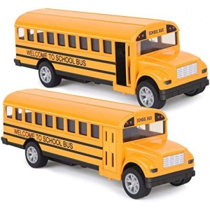Think Wing School Bus Toy for Toddlers - 5 Inch 2 Set Die-cast Play Vehicles Pull Back car for Kids