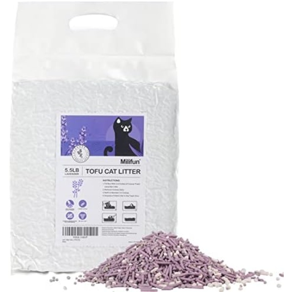 Tofu Cat Litter, Dust-Free Kitty Litter, Fast Drying, Ultra Absorbent Clumping Cat Litter Pellets, Lavender Cat Tofu Litter Odor Control, Less Scattering, Pretty Dust-Free Mixed Tofu Cat Litter.