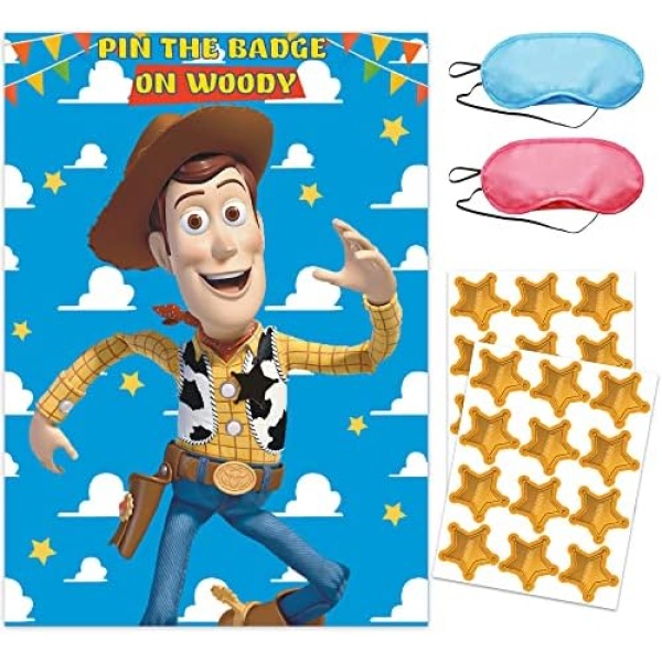 Toy Inspired Story Birthday Party Supplies, Pin The Badge on Woody, Toy Inspired Story Birthday Party Game, Large Poster for Toy Inspired Story Birthday Decorations