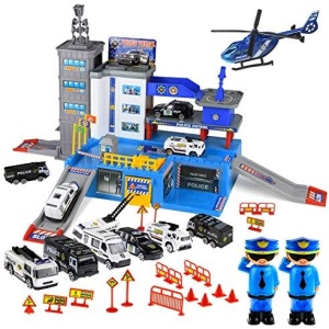 Toysical Police Car Toys for Boys - Cars Playsets - Police Toys with Track, Garage, 6 Police Car Toy Vehicles, 2 Police Men, 1 Helicopter - Best Gift for Boys 4, 5, 6 Year Old Kids
