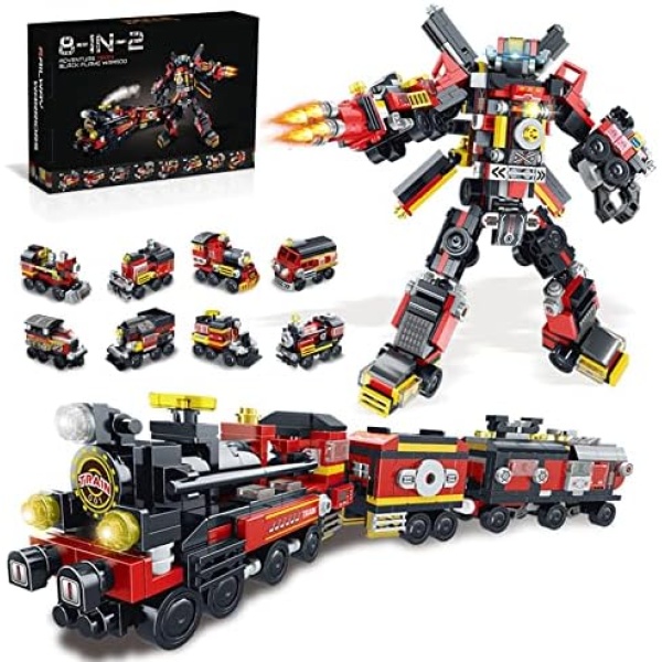 Train Robot Building Block Toys for Boys Girls Aged 6-12.Kids can Build a Steam Train or 8 Locomotive Models or a Robot.Top STEM Toys.8in2 Construction Toys.Idea Gifts for Kids(766P