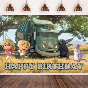 Trash Truck Birthday Party Backdrop Banner,5x3 ft Trash Truck Happy Birthday Baby Shower Banner Suitable for boys'girl Birthday Party Decoration.