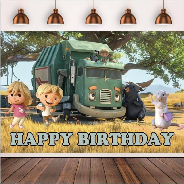 Trash Truck Birthday Party Backdrop Banner,5x3 ft Trash Truck Happy Birthday Baby Shower Banner Suitable for boys'girl Birthday Party Decoration.