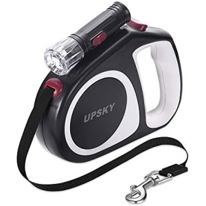 UPSKY Retractable Dog Leash with Flashlight, 16ft Dog Walking Leash for Small Medium Dog, Heavy Duty Puppy Leash Nylon Tape, Tangle-Free, One Button Lock and Release