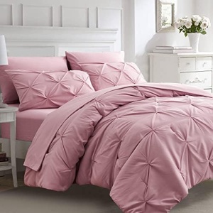 Ubauba Queen Comforter Set-Bed in a Bag 7 Pieces Pink Comforter Set Queen with Comforters, Sheets, Pillowcases & Shams,All Season Queen Bedding Sets,(Pink,Queen)