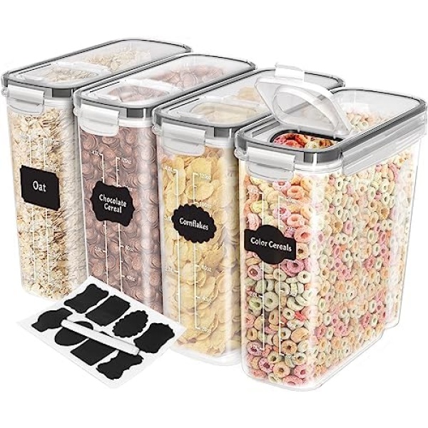 Utopia Kitchen Cereal Containers Storage - 4 Pack Airtight Food Storage Containers & Cereal Dispenser For Pantry Organization And Storage - Canister Sets For Kitchen Counter