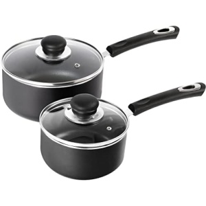 Utopia Kitchen Nonstick Saucepan Set with Lid - 1 Quart and 2 Quart Multipurpose Pots Set Use for Home Kitchen or Restaurant (Grey-Black)