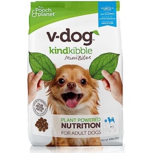 V-dog Vegan Mini Kibble Dry Dog Food (4.5 LB) Small Breed Dogs | Plant-Based Protein with Added Taurine for Sensitive Stomach and Skin | All Natural Made in US