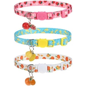 VKPETFR Breakaway Cat Collars with Bell & Cute Pendants, 3 Pack Adjustable Safety Kitten Collars for Girl Boy Cats Puppy and Small Pets