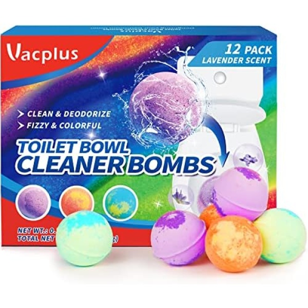 Vacplus Toilet Bowl Cleaners - 12 Pack, Fizzy & Colorful Toilet Bowl Cleaner Bombs with Lavender Fragrances, Natural Toilet Bowl Cleaner Tablets for Cleaning & Deodorizing