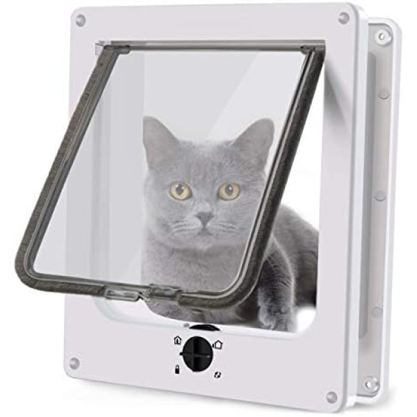 Vikano Cat Doors,Magnetic Pet Door with 4 Way Rotary Lock for Cats,Kitties and Kittens,Upgraded Version (White,Large),JCY046