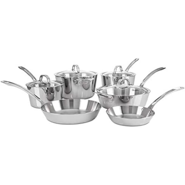 Viking Culinary Contemporary 3-Ply Stainless Steel Cookware Set, 10 Piece, Dishwasher, Oven Safe, Works on All Cooktops including Induction