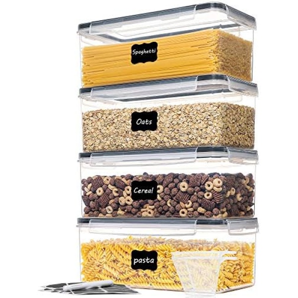 Vtopmart Airtight Food Storage Containers with Lids 4PCS Set 3.2L, Plastic Spaghetti Container for Pasta organizer, BPA Free Air Tight House Kitchen Pantry Organization and Storage