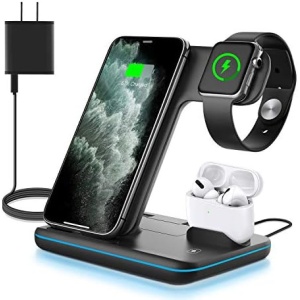 WAITIEE Wireless Charger 3 in 1,15W Fast Charging Station for Apple Watch 7/6/5/4/3/2/1,for AirPods Pro,for iPhone14/13 Pro/Pro Max/12/11/X/Xr,for Samsung Galaxy Phone Series (No Watch Charging Cable)