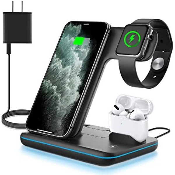 WAITIEE Wireless Charger 3 in 1,15W Fast Charging Station for Apple Watch 7/6/5/4/3/2/1,for AirPods Pro,for iPhone14/13 Pro/Pro Max/12/11/X/Xr,for Samsung Galaxy Phone Series (No Watch Charging Cable)