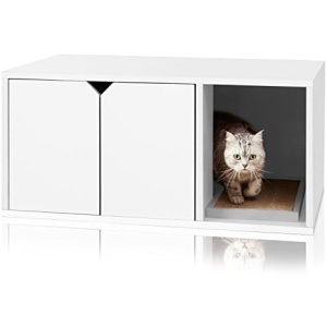 WAY BASICS Cat Litter Box Enclosure Pet House - Odor Control Modern Furniture (Tool-Free Assembly) White
