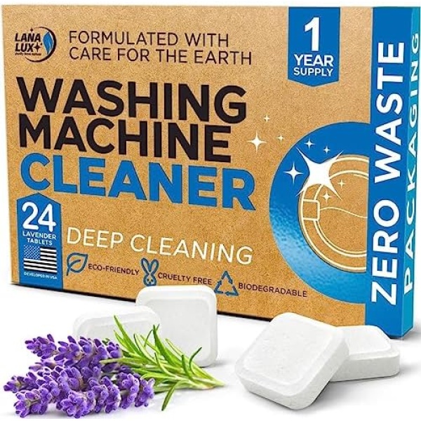 Washing Machine Cleaner Tablets 24 Pack - Deep Washer Machine Cleaner Tablets Descaler For HE Front Loader & Top Load Washer - Sustainable & Eco-Friendly Washer Cleaner Tablets - 12 Month Supply