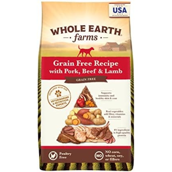 Whole Earth Farms Grain Free Recipe Dry Dog Food, Pork, Beef & Lamb, 4-Pound