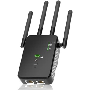 WiFi Extender, 1200Mbps Wi-Fi Signal Booster Amplifier for Home Up to 9800 sq.ft, WiFi 2.4GHz & 5GHz Dual Band Wireless Repeater with Strong Penetrability, 360° Coverage with Ethernet Port & AP Mode