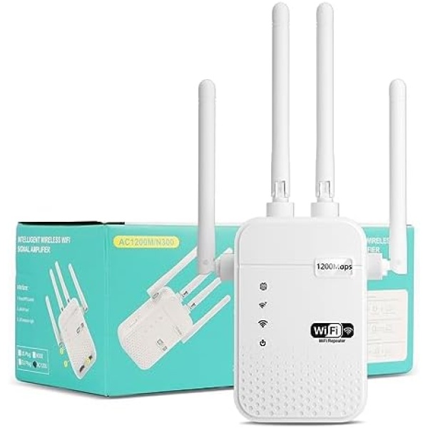 WiFi Extender Signal Booster Repeater for Home Cover Up to 8000 sq.ft, Dual Band 5GHz/2.4GHz WiFi Signal Strong Penetrability 35 Devices 4 Modes 1-Tap Setup, 4 Antennas 360° Full Coverage
