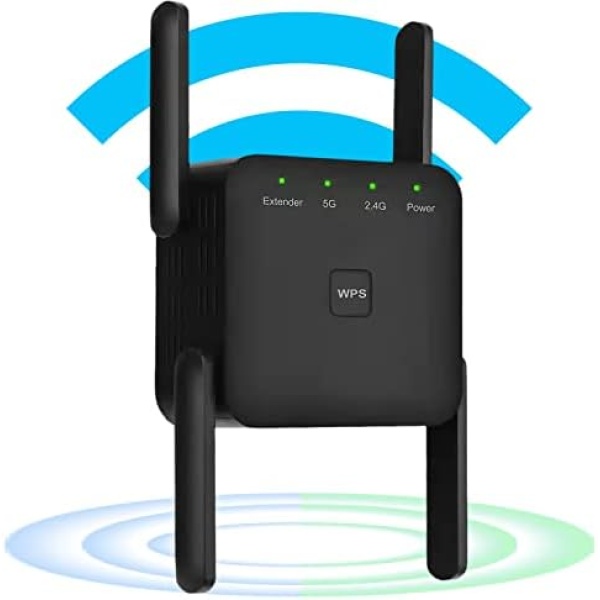 WiFi Range Extender Signal Booster for Home - 1200Mbps Wall-Through Strong Extender, 2.4 & 5G Wireless Internet Repeater with Ethernet Port, Up to 3000 Sq.ft Full Coverage, Black