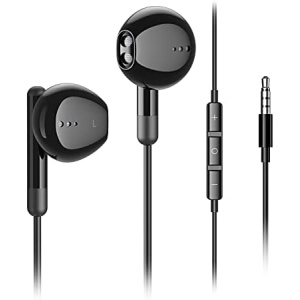 Wired Earbuds with Microphone, Kimwood Wired Earphones in-Ear Headphones HiFi Stereo, Powerful Bass and Crystal Clear Audio, Compatible with iPhone, iPad, Android, Computer Most with 3.5mm Jack(Black)