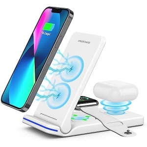 Wireless Charger, 3 in 1 Fast Charging Station, Folding Travel Wireless Charger Stand for iPhone 14,13,12,11/Pro/Max/Plus, X,XR, XS/Max,SE, 8/Plus,Apple Watch 1-8,Airpods 3/2/Pro(No Adaptor，White)