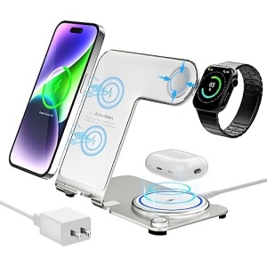 Wireless Charger, Aluminum Alloy 3 in 1 Wireless Charging Station for Apple iPhone/iWatch/Airpods,iPhone 14,13,12,11 (Pro, ProMax)/XS/XR/XS/X/8(Plus),iWatch8/7/6/SE/5/4/3/2,AirPods 3/2/pro