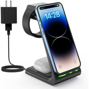 Wireless Charger Stand, CIYOYO 3 in 1 Fast Wireless Charging Station Dock for Apple Watch 8/7/6/SE/5/4/3/2, Airpods 3/2/Pro, iPhone 14/14 Plus/14 Pro Max/13/13 Pro/12/12 Pro/SE/X/XR/XS/8, Qi Phones