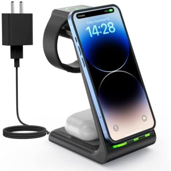 Wireless Charger Stand, CIYOYO 3 in 1 Fast Wireless Charging Station Dock for Apple Watch 8/7/6/SE/5/4/3/2, Airpods 3/2/Pro, iPhone 14/14 Plus/14 Pro Max/13/13 Pro/12/12 Pro/SE/X/XR/XS/8, Qi Phones