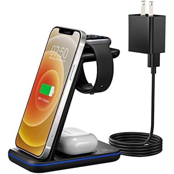 Wireless Charger for Apple Multiple Devices, 3 in 1 Fast Charging Station/Stand Compatible for iPhone 14/13/12/Pro Max/SE/11/XS/XR/8 Fit for Apple Watch/iWatch 8/7/6/5/4/3/2/SE AirPods Pro/3/2