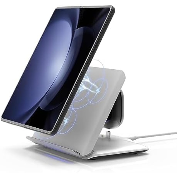 Wireless Charger for Samsung, 2 in 1 Wireless Charging Station Compatible with Samsung Galaxy Z Fold 5/4/3, Charging for Samsung S23 Ultra/S22/Note20/Galaxy Buds2 Pro/2/Live,White(No Adapter Included)
