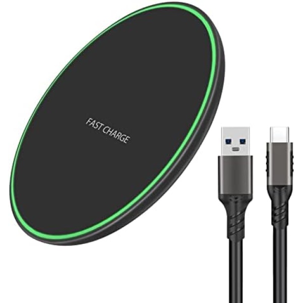 Wireless Charger for Samsung Galaxy S23/S23 Ultra/S22/S22+/S21/S21+/S20/S20+/S10/S10+/S9/S8/S7/S6/Note 20/Note 10, Fast Wireless Charging Pad with 6.6ft 3.2 USB C Cable, Black. (No AC Adapter)