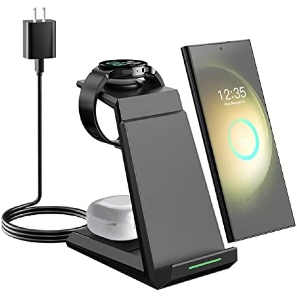 Wireless Charger for Samsung - NANAMI 3 in 1 Charging Station for Multiple Devices, Fast Charger Stand Dock for Galaxy S23 Ultra S22 S21 S20 Z Flip Fold 4,Galaxy Watch 6/5/5 Pro/4/3, Galaxy Buds 2 Pro