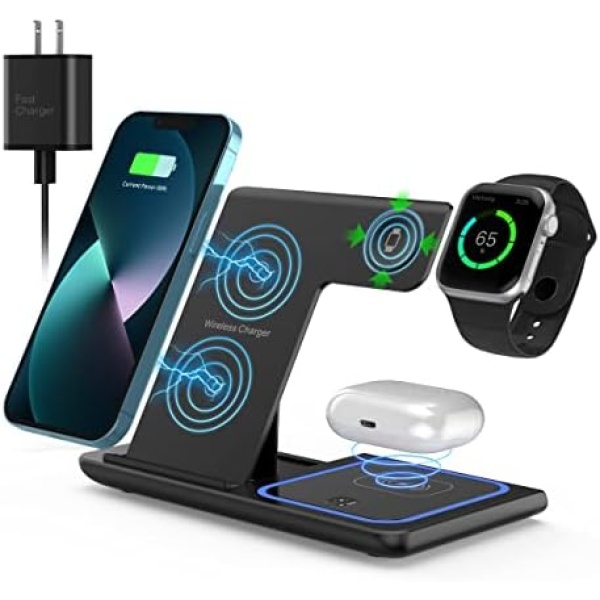 Wireless Charger,ANYLINCON 3 in 1 Wireless Charger Station for Apple iPhone 14,13,12,11 (Pro, Pro Max)/XS/XR/XS/X/8(Plus),iWatch 7/6/SE/5/4/3/2,AirPods 3/2/pro