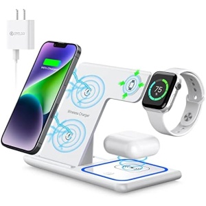 Wireless Charger,MILDILY 3 in 1 Wireless Charging Station for Apple iPhone/Airpods,iPhone 13,12,11 (Pro, Pro Max)/XS Max/XR/XS/X/8(Plus),iWatch 7/6/SE/5/4/3/2,AirPods 3/2/pro（White）
