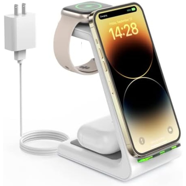 Wireless Charging Station for Apple - 3 in 1 Wireless Charger Stand Dock Watch and Phone Charger Station for Apple Watch 8/7/SE/6/5/4/3/2, iPhone 14 13 12 Pro Max SE XS XR X, Samsung, AirPods Pro/3/2